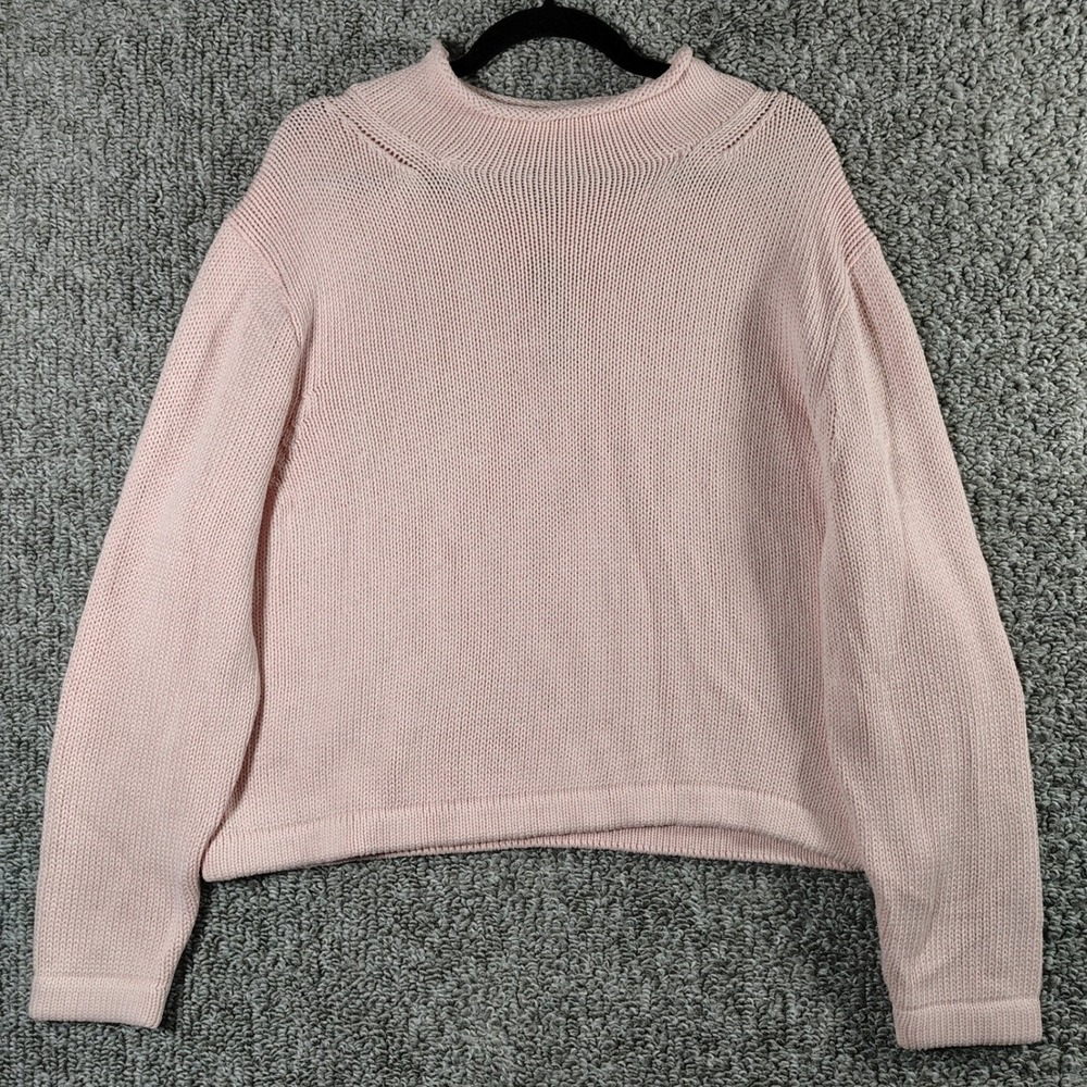 JCrew Always Mock Neck Sweater Pink Knit Relaxed Fit Coquette Women Medium